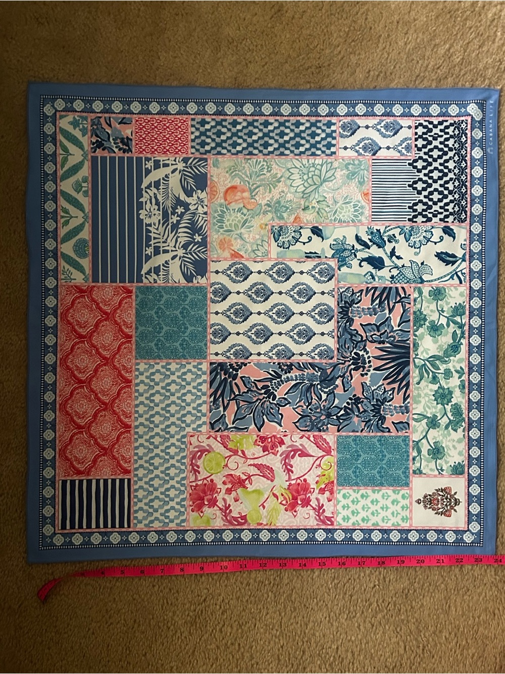 Cabana Life Patchwork Floral Scarf in Blue, Pink, Coral, White 23’